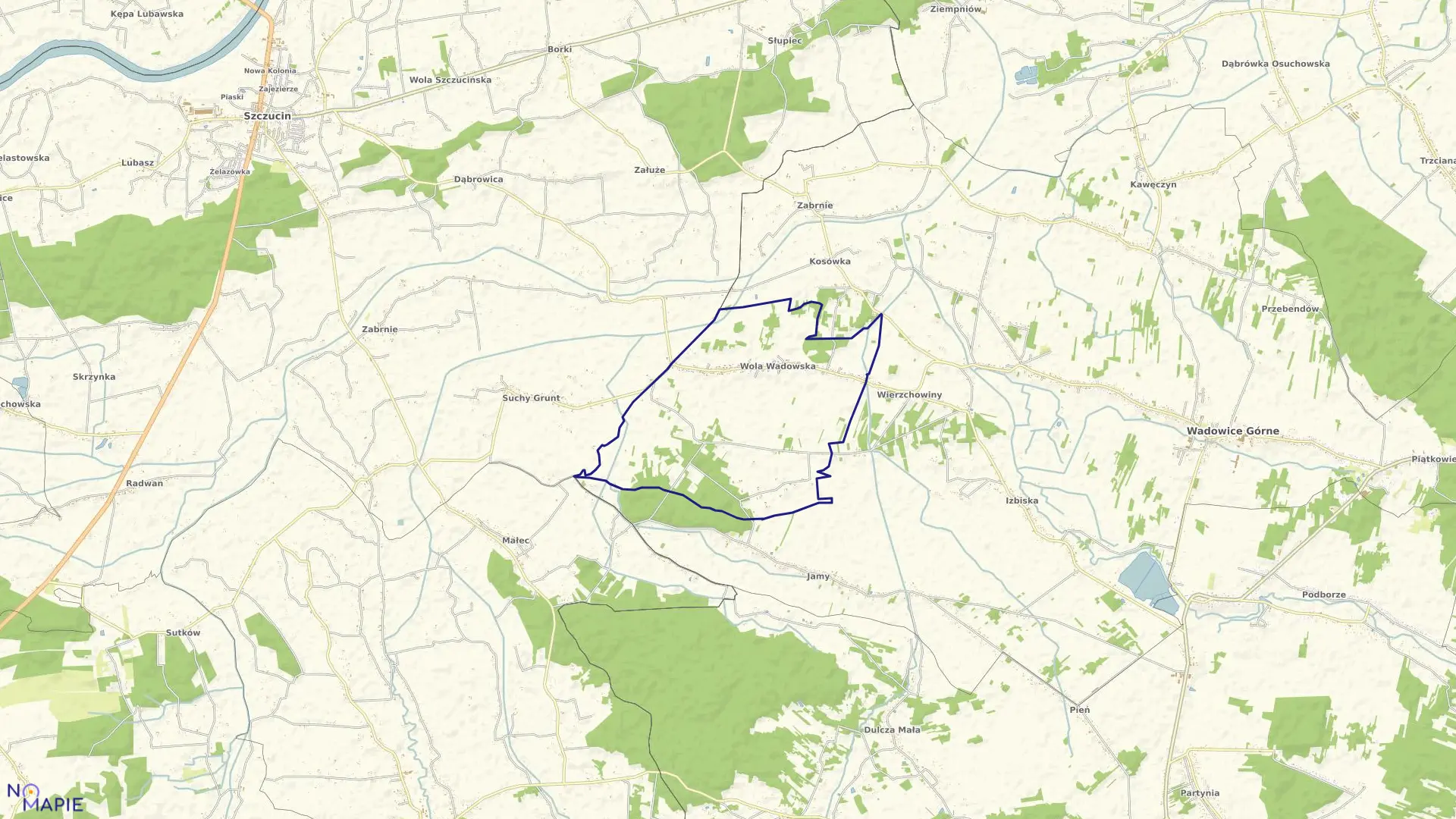 Mapa obrębu Wola Wadowska w gminie Wadowice Górne